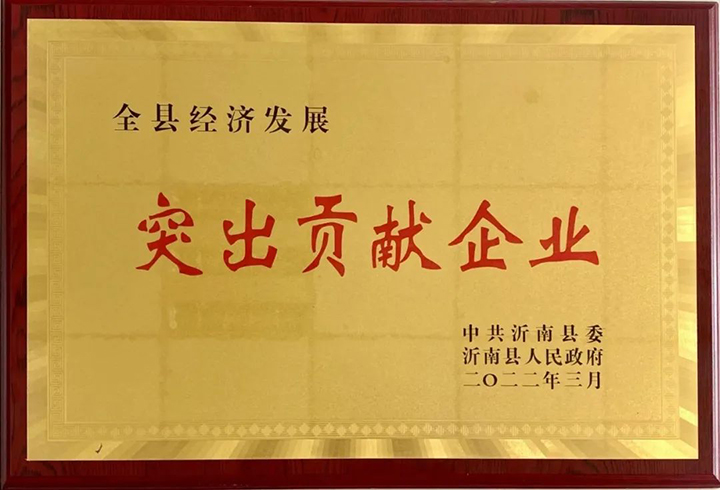 热烈祝贺东岳机械被授予2021年沂南县“突出贡献企业”荣誉称号
