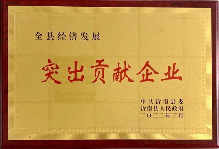 热烈祝贺东岳机械被授予2021年沂南县“突出贡献企业”荣誉称号